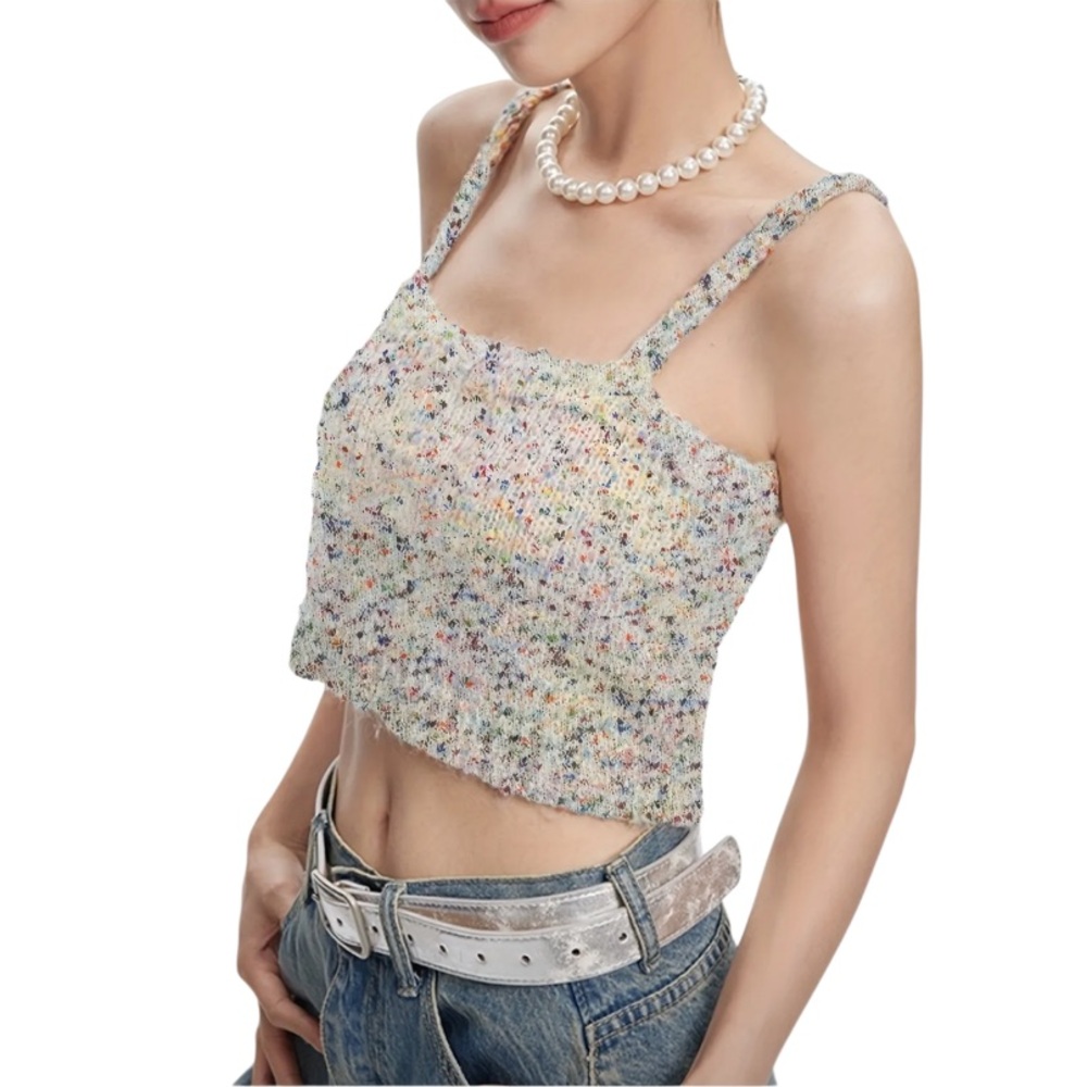 NEW TOPSHOP Y2K Multicolor Beige Textured Knitted Colorful Rainbow Crop Top S